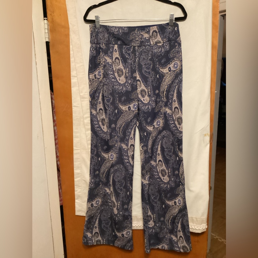 Anthropologie Maeve Boho chic wide leg paisley print with gold   SZ 12